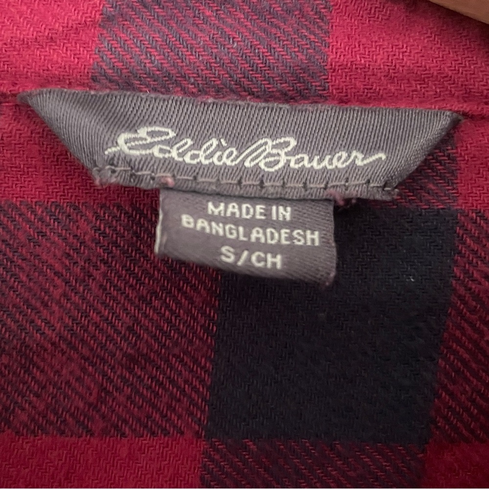 Eddie Bauer Kids S/CH Red Black Plaid Casual L/S Flannel Button Up Shirt - Picture 6 of 6